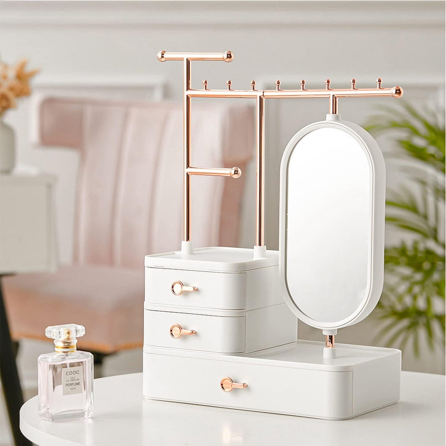 Antalya Jewelry Organizer Stand with HD Mirror White
