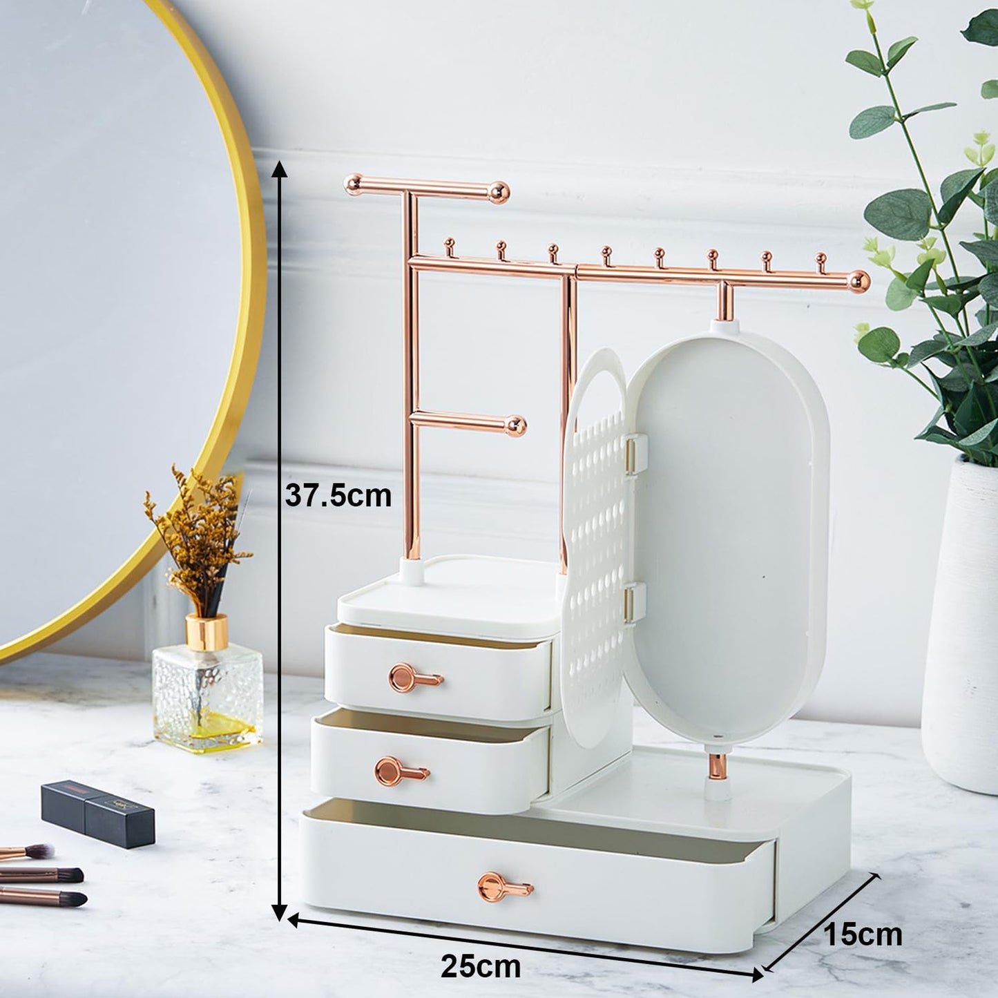 Antalya Jewelry Organizer Stand with HD Mirror White