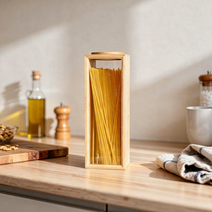 Bamboo Pasta Canister Clear