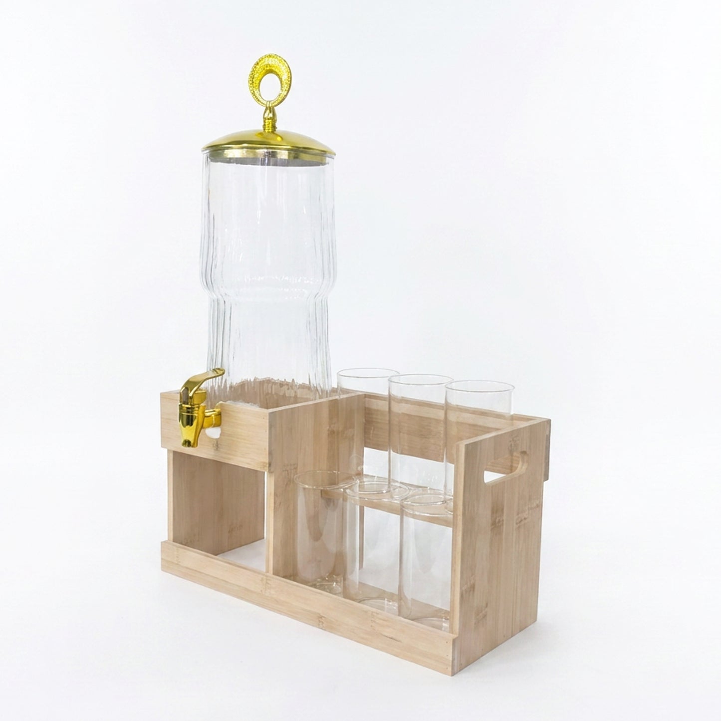 Glass Beverage Dispenser with Tumblers & Stand Set Clear