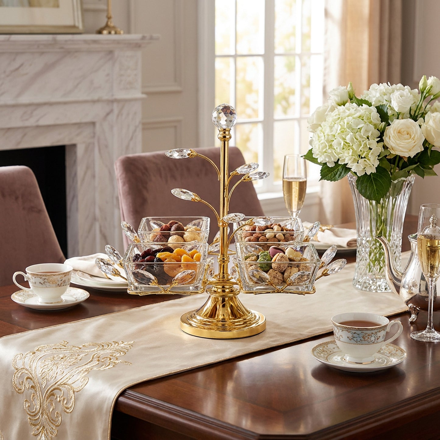 Dessert Server with 4 Bowls Gold