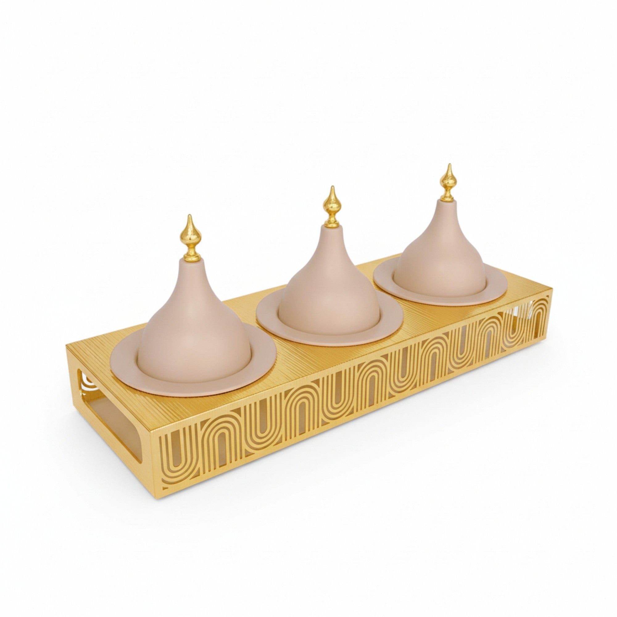 3 Compartment Snack Server with Domes Cream & Gold – The Culinarium
