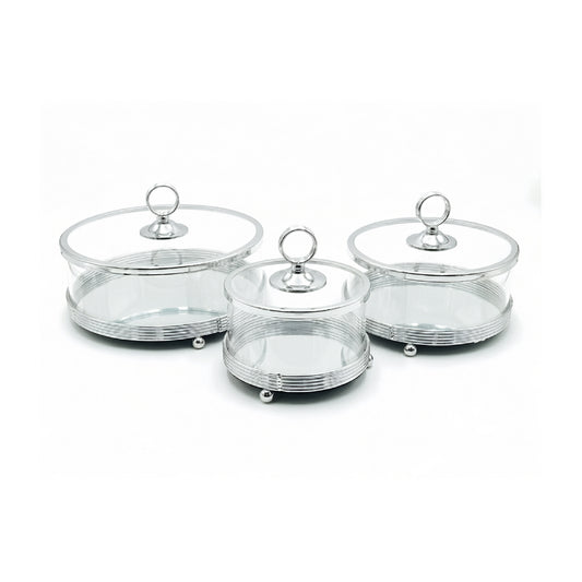 3 Piece Tray Set with Domes Silver