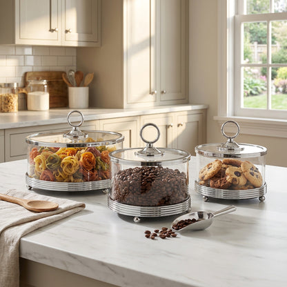 3 Piece Tray Set with Domes Silver