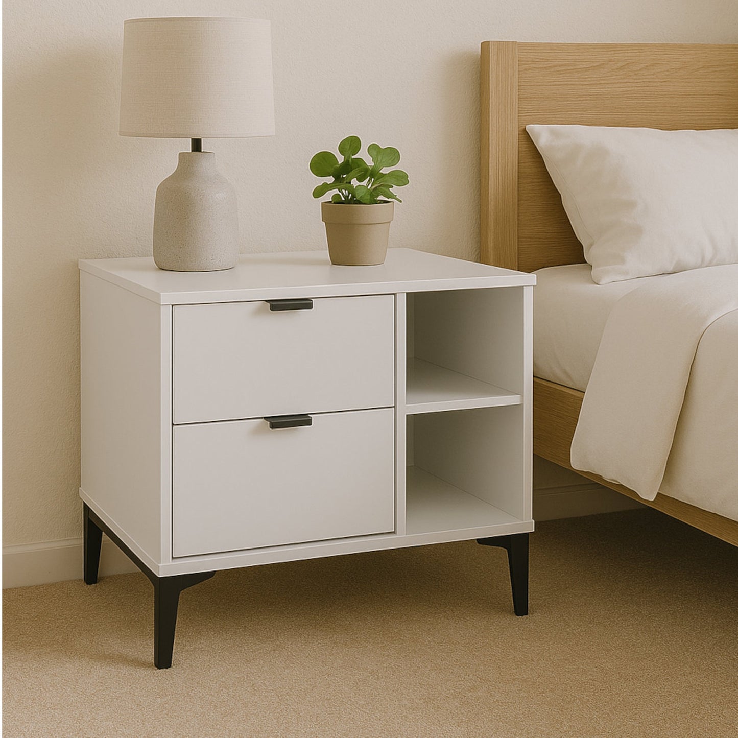 Exotic Designs Modern Nightstand with LED Accent Light White