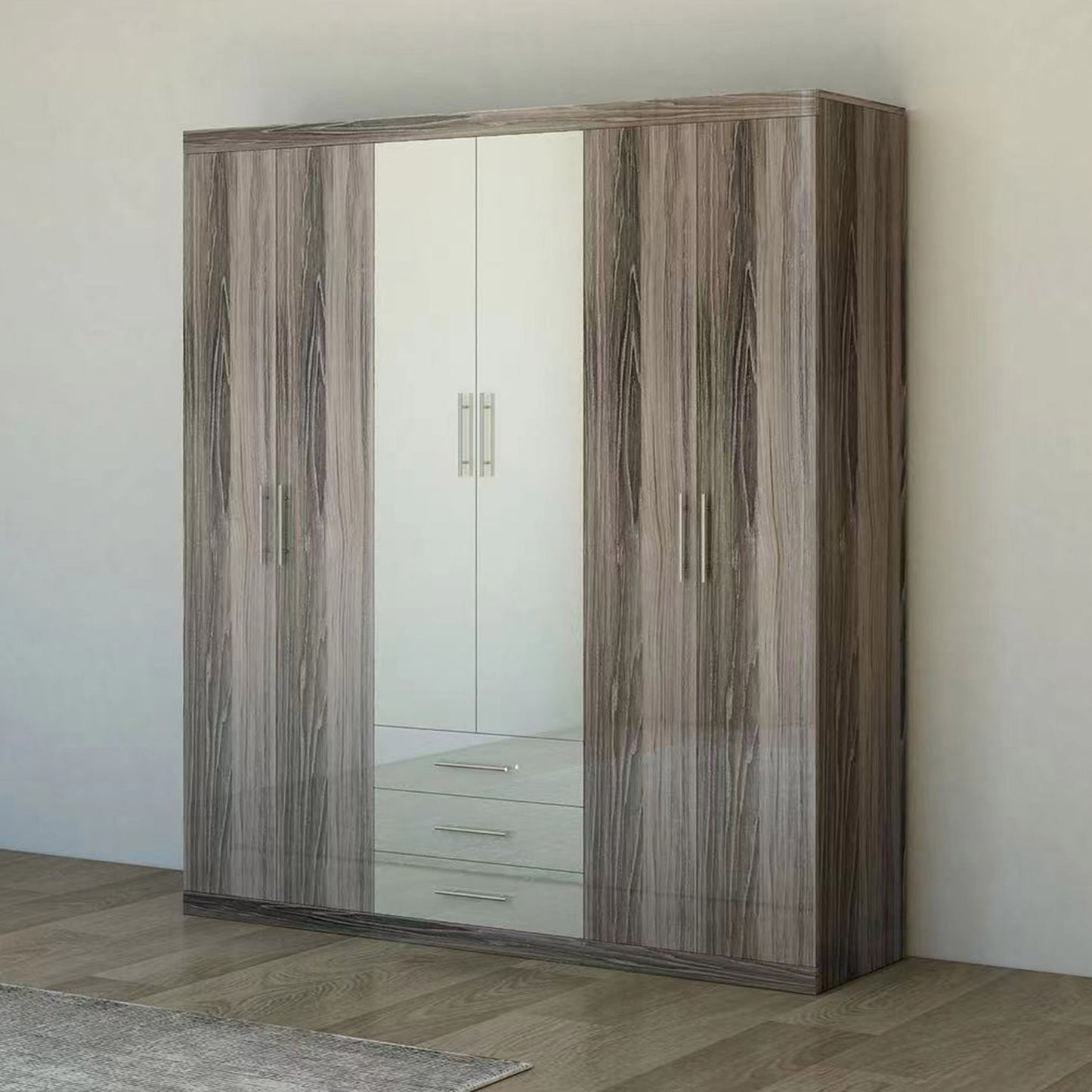 Exotic Designs Modern 4 Door Wardrobe - Grey & Wood