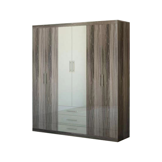 Exotic Designs Modern 4 Door Wardrobe - Grey & Wood