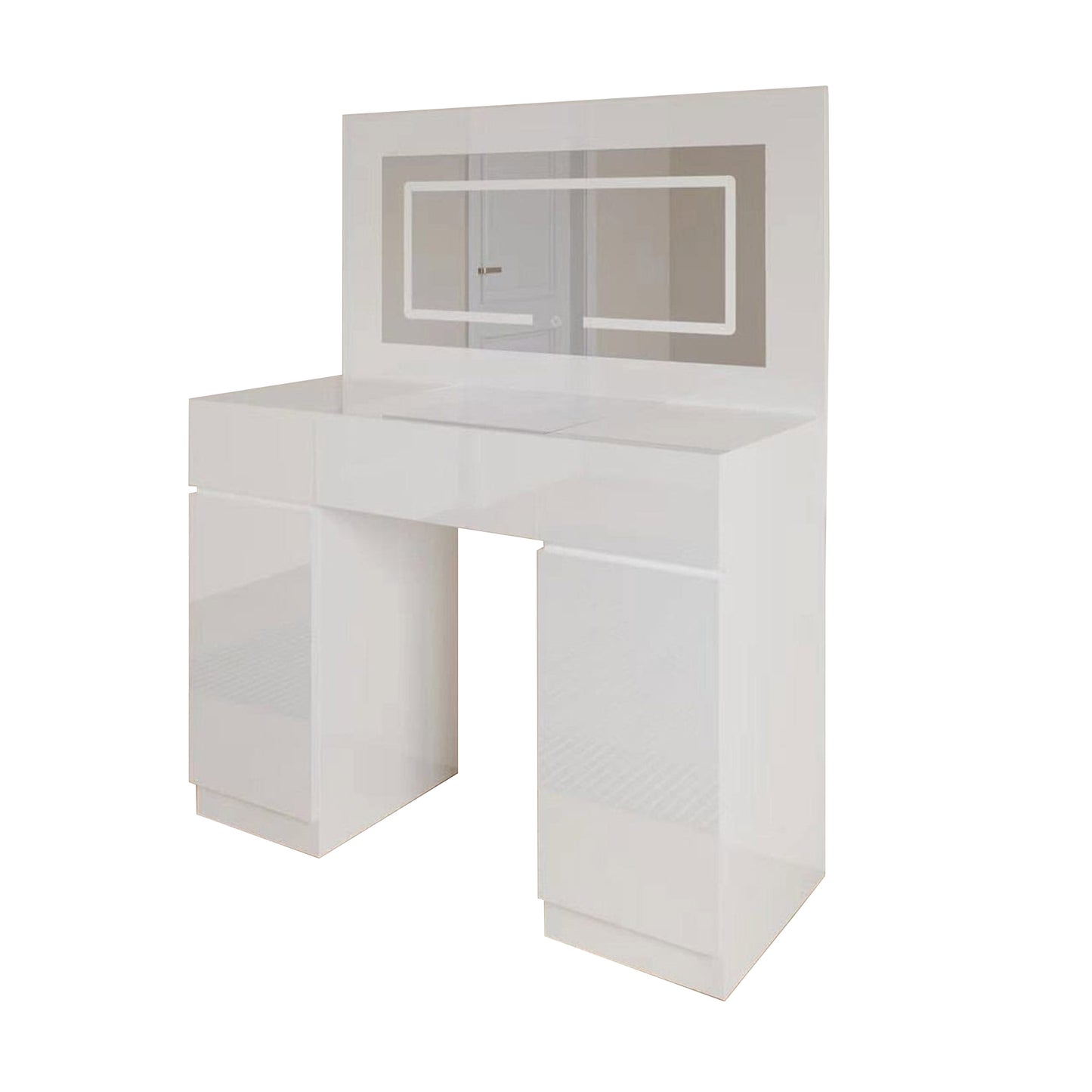 Exotic Designs Modern LED Vanity Dressing Table With Built-In Mirror Lights White