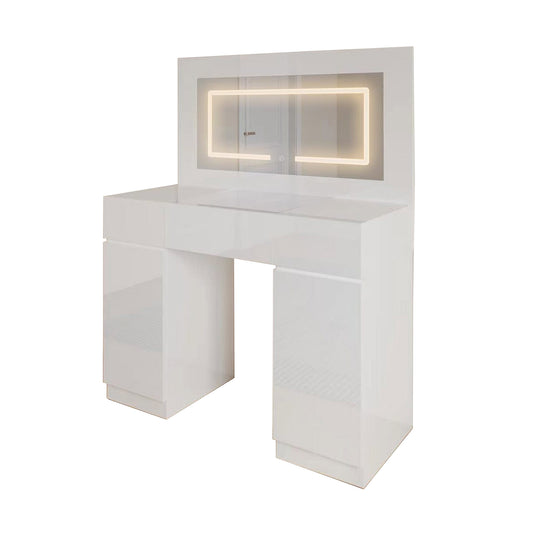 Exotic Designs Modern LED Vanity Dressing Table With Built-In Mirror Lights White