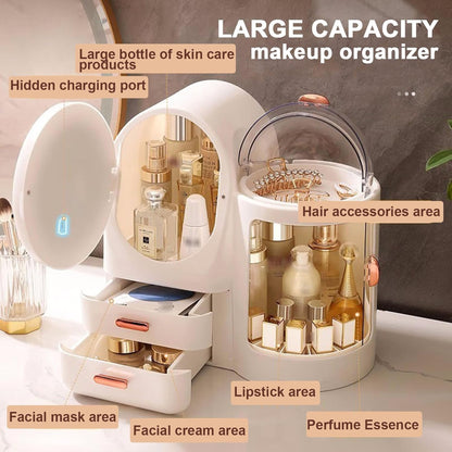 Antalya Cosmetics Storage Organizer with LED Lighted Mirror White