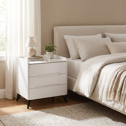 Marble Top 3 Drawer Nightstand White