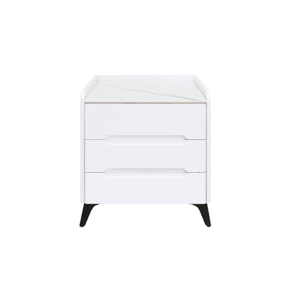 Marble Top 3 Drawer Nightstand White