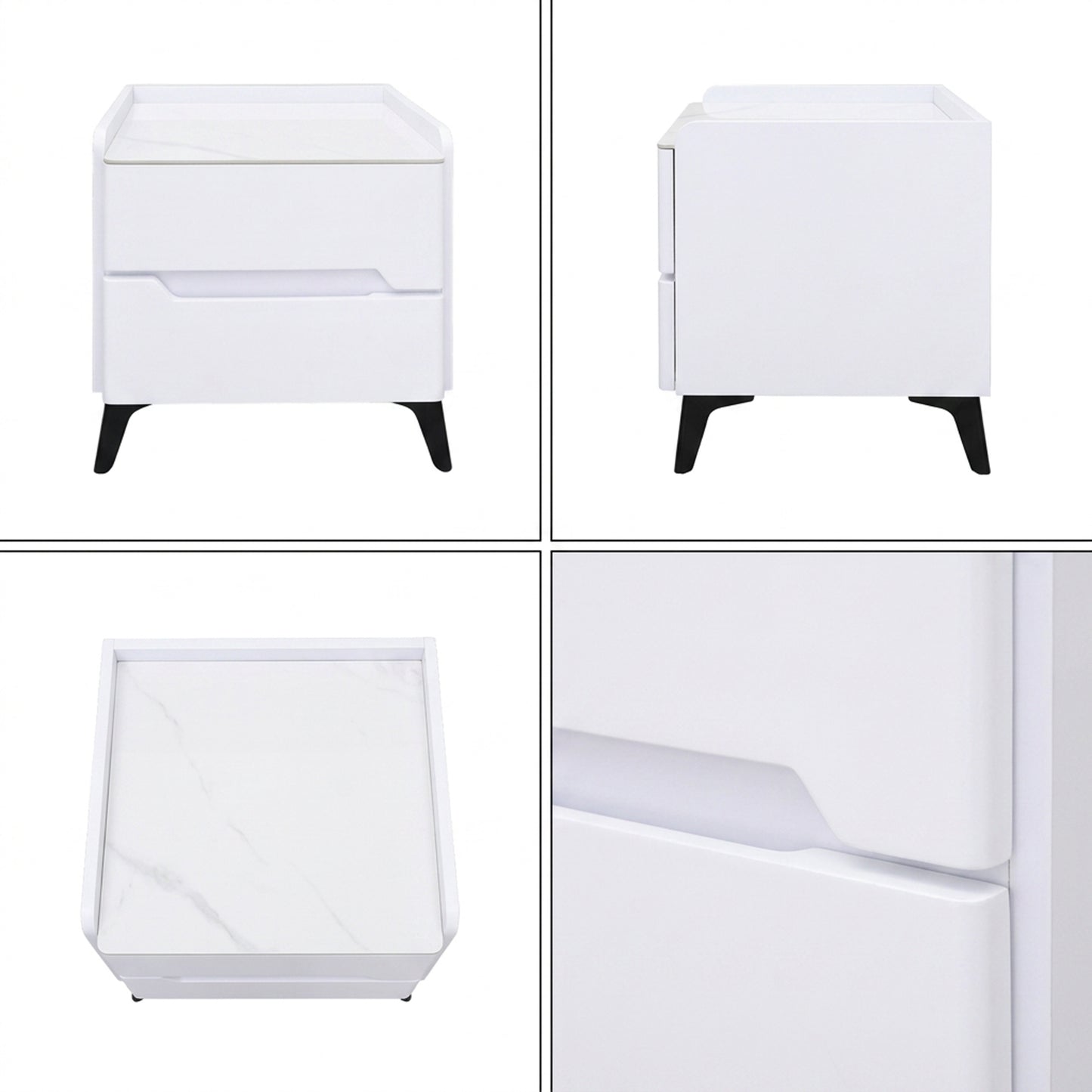 Marble Top 2 Drawer Nightstand White