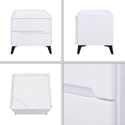 Marble Top 2 Drawer Nightstand White