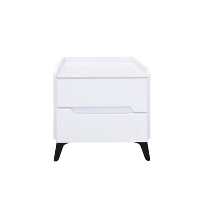Marble Top 2 Drawer Nightstand White