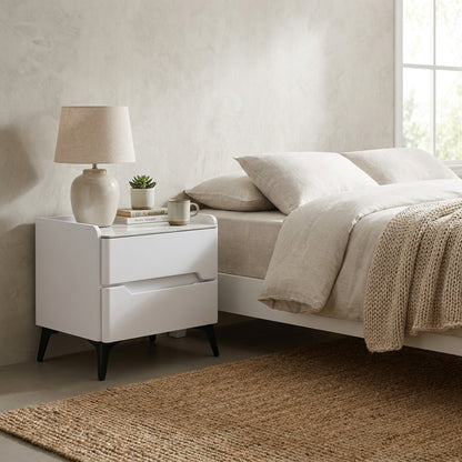 Marble Top 2 Drawer Nightstand White