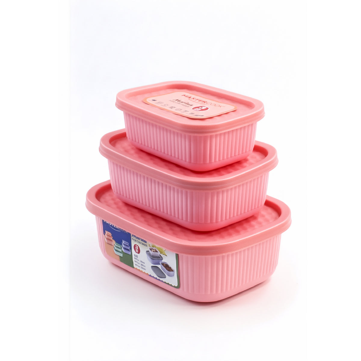 Mastercook Marina 3 Piece Rectangular Container Set Pink