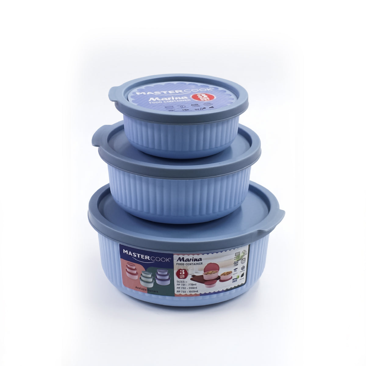 Mastercook Marina 3 Piece Round Container Set Blue