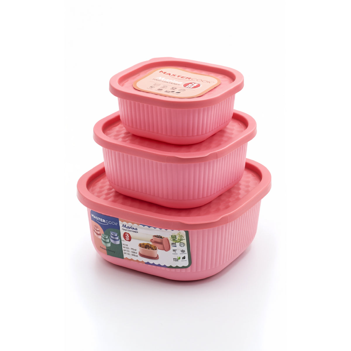 Mastercook Marina 3 Piece Square Container Set Pink