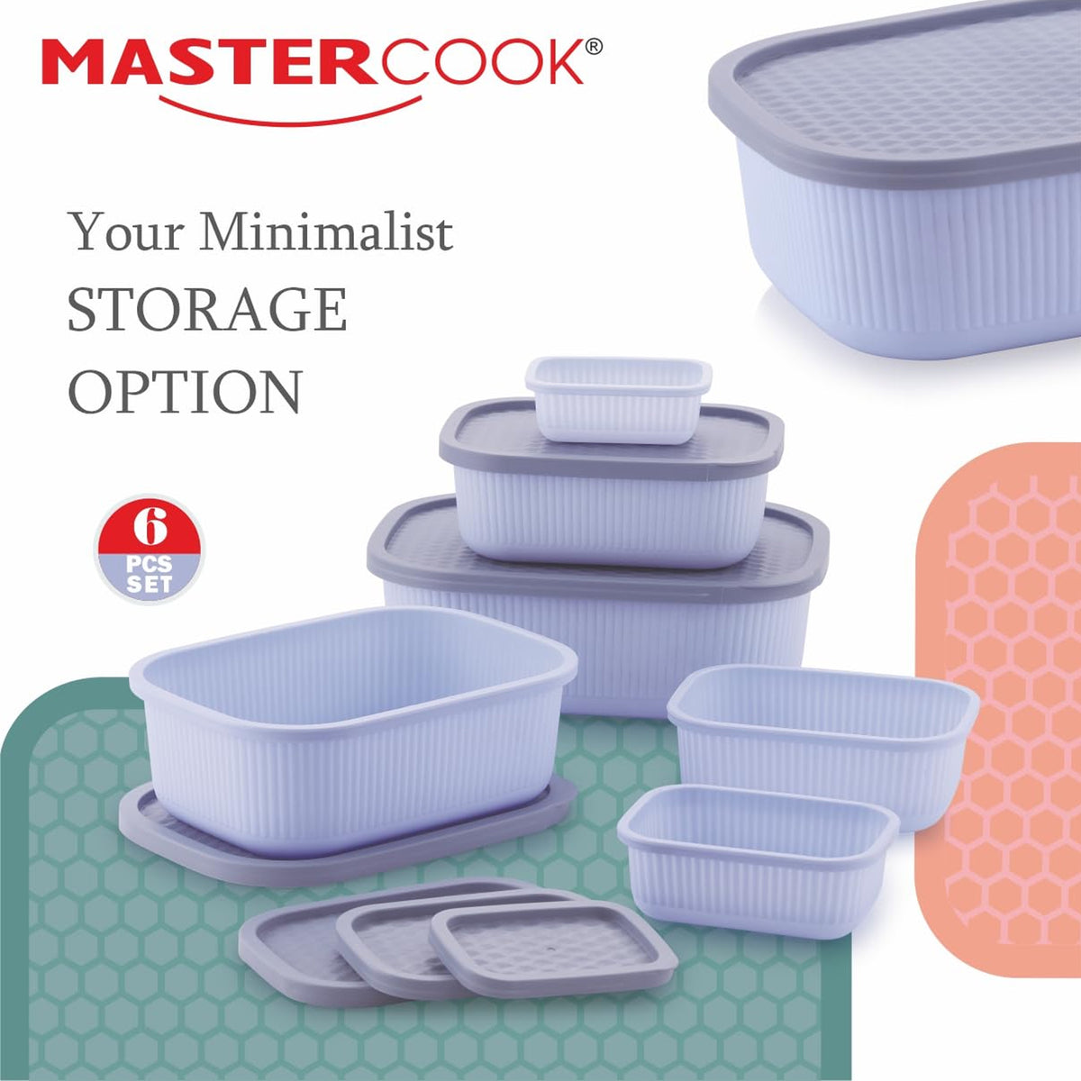 Mastercook Marina 6 Piece Rectangular Container Set Blue