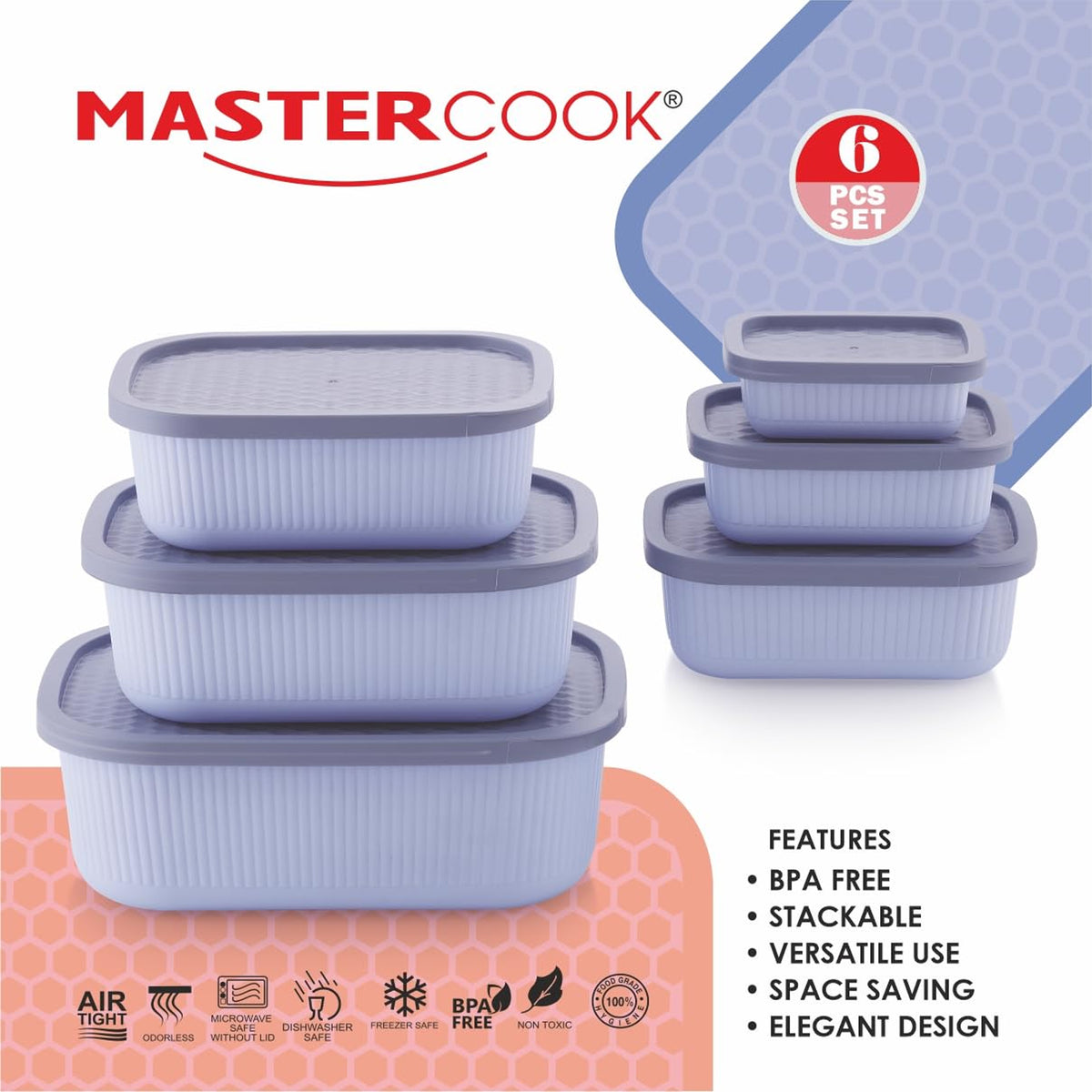 Mastercook Marina 6 Piece Rectangular Container Set Blue