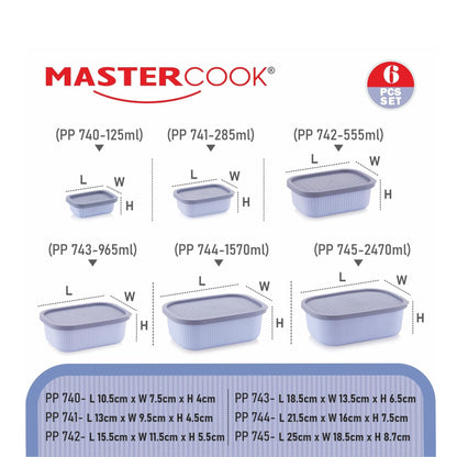Mastercook Marina 6 Piece Rectangular Container Set Blue