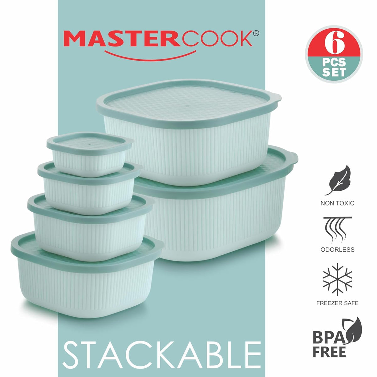 Mastercook Marina 6 Piece Square Container Set Green
