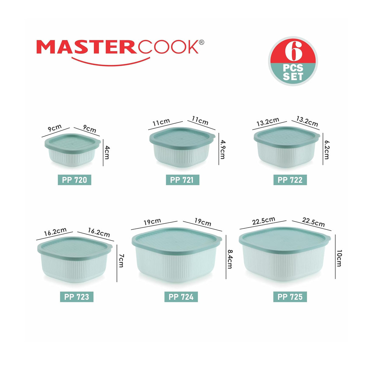 Mastercook Marina 6 Piece Square Container Set Green