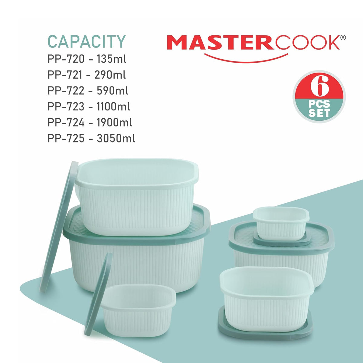 Mastercook Marina 6 Piece Square Container Set Green