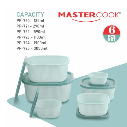 Mastercook Marina 6 Piece Square Container Set Green