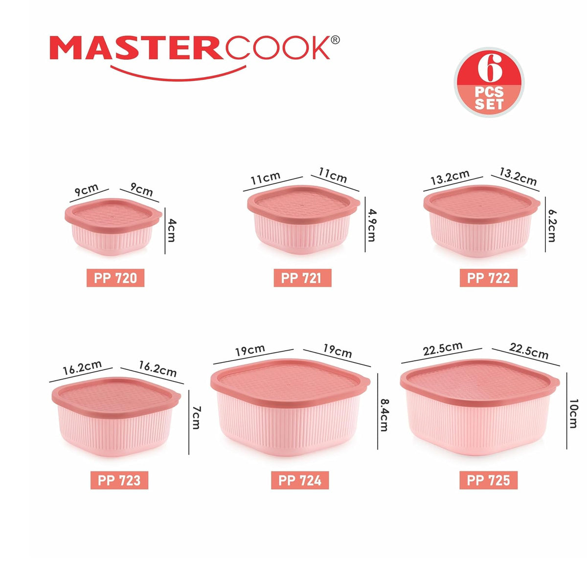 Mastercook Marina 6 Piece Square Container Set Pink