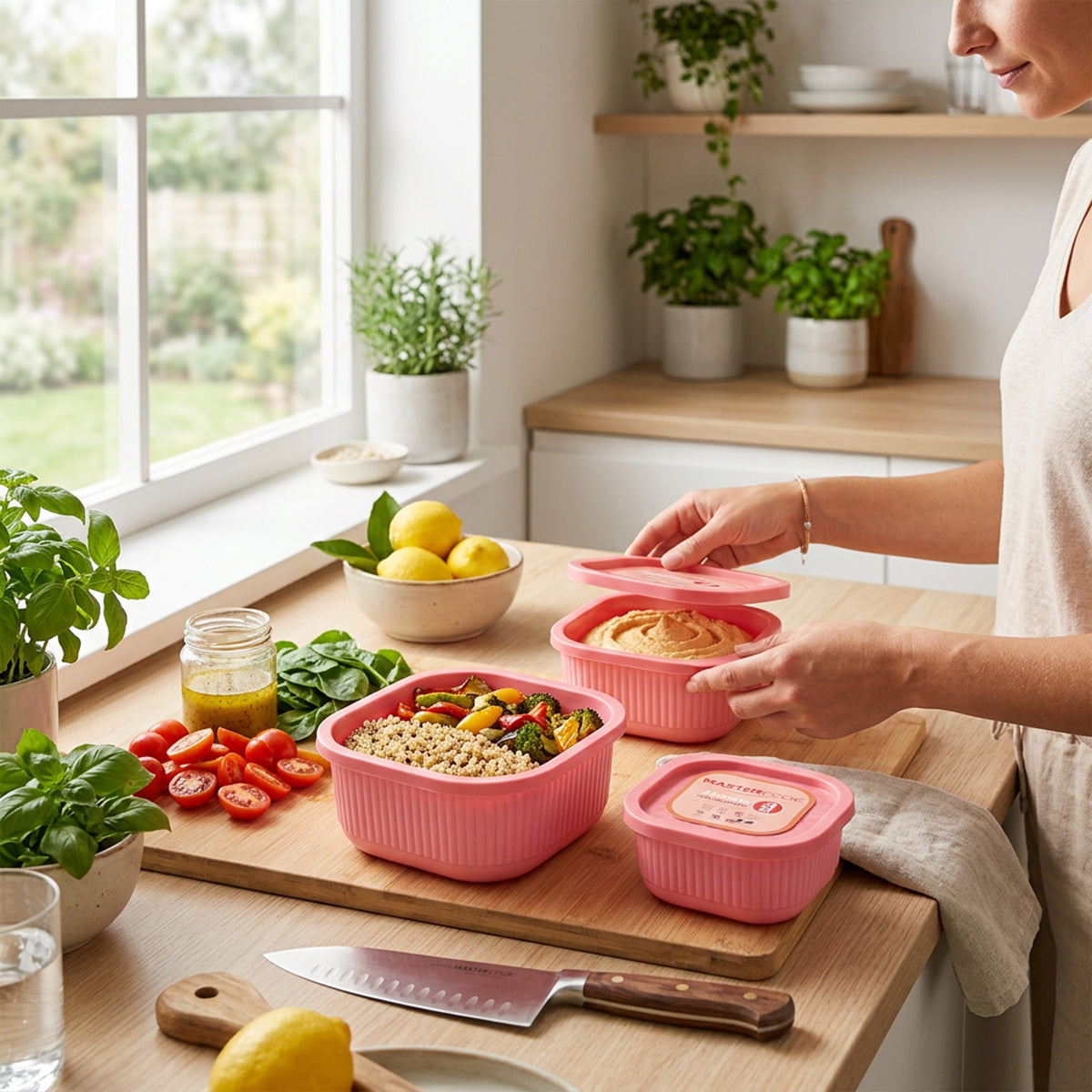 Mastercook Marina 3 Piece Square Container Set Pink