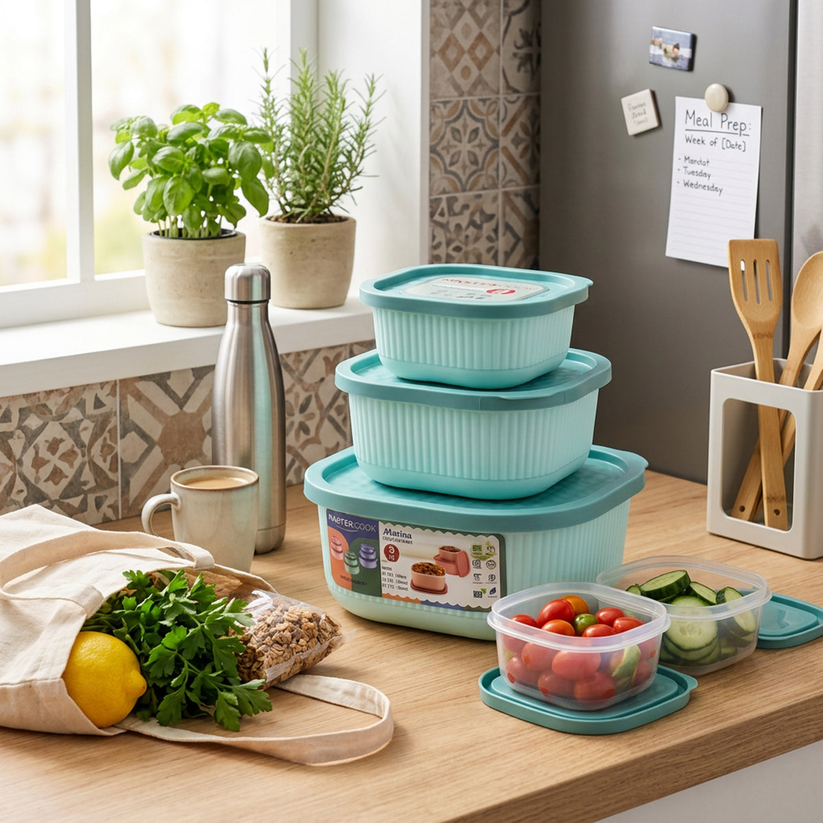 Mastercook Marina 3 Piece Square Container Set Green