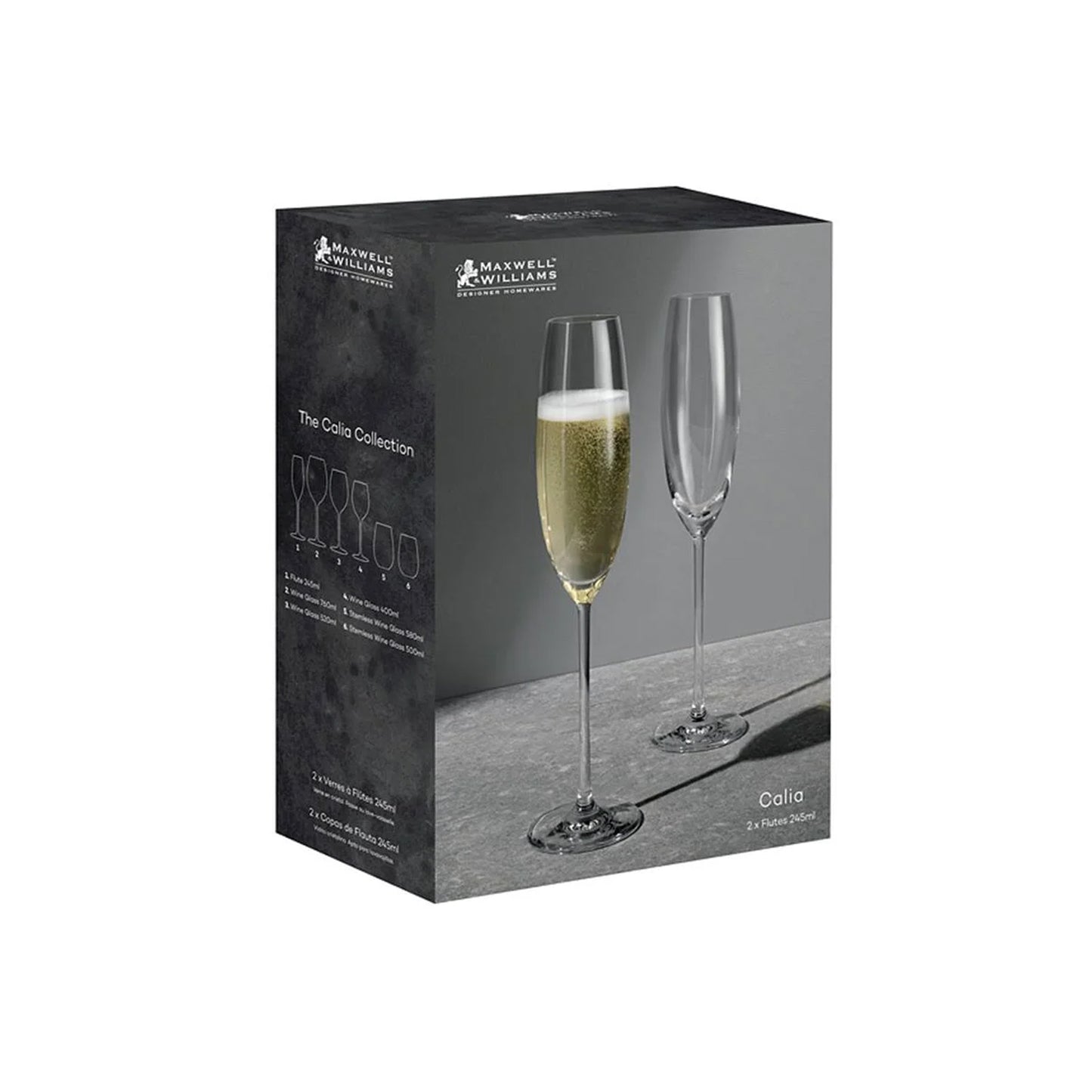 Maxwell & Williams Calia 2 Piece 245ml Flute Glass Set Clear