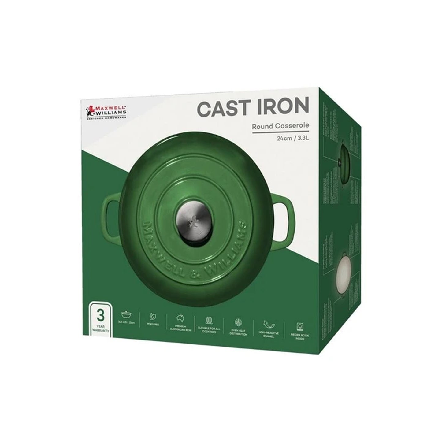 Maxwell & Williams 3.3Lt Cast Iron Round Casserole English Racing Green