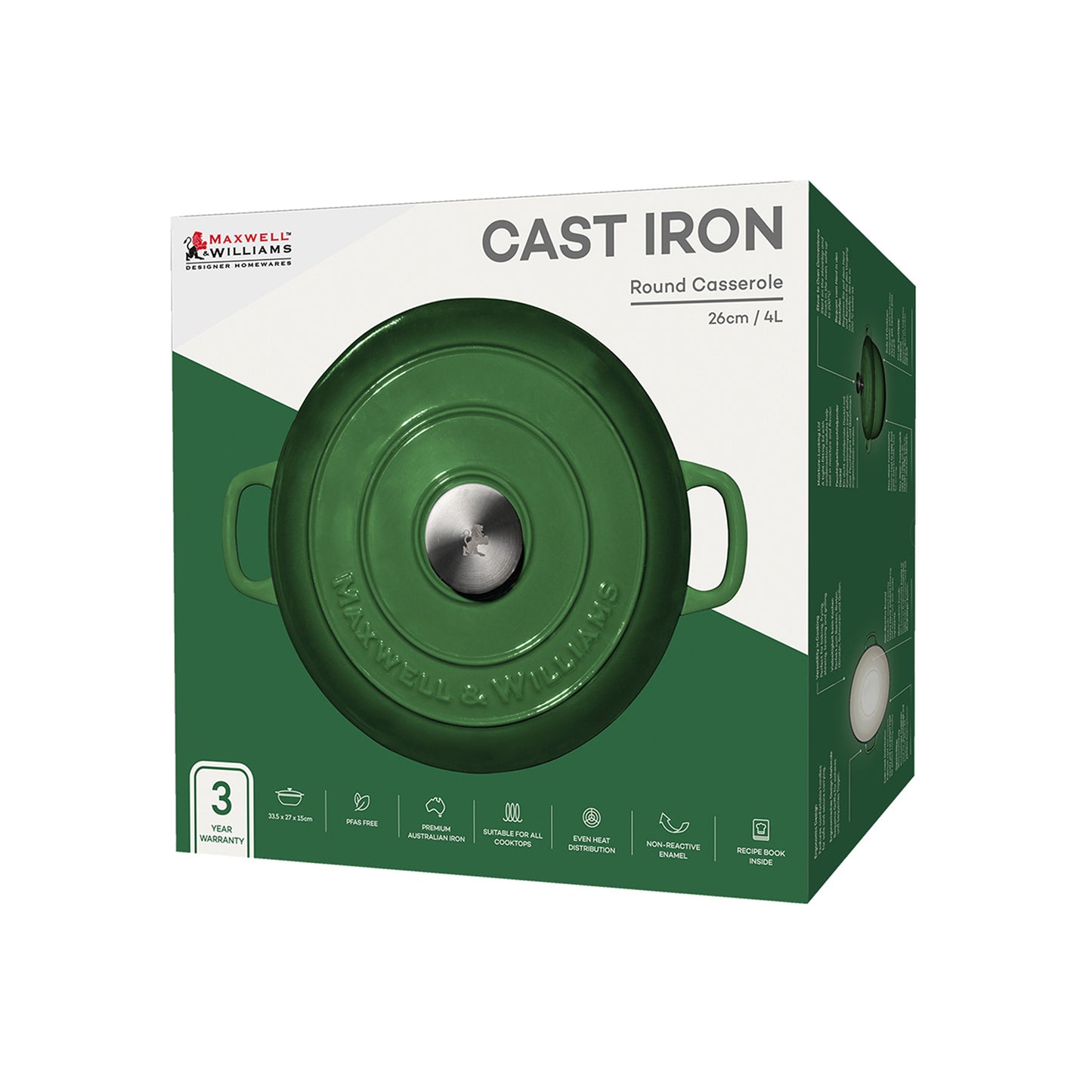 Maxwell & Williams Cast Iron 4Lt Round Casserole English Racing Green