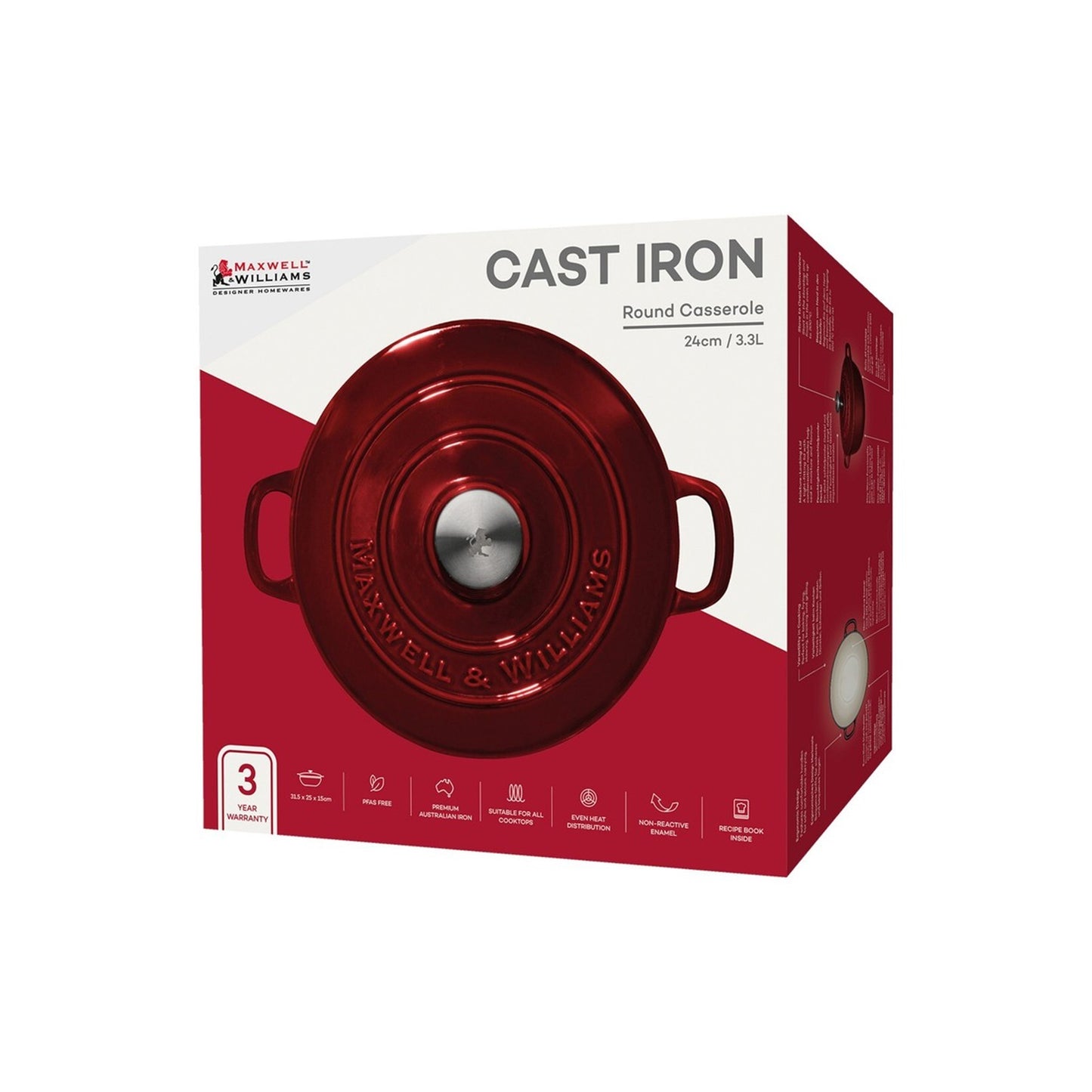 Maxwell & Williams 3.3Lt Cast Iron Round Casserole Merlot