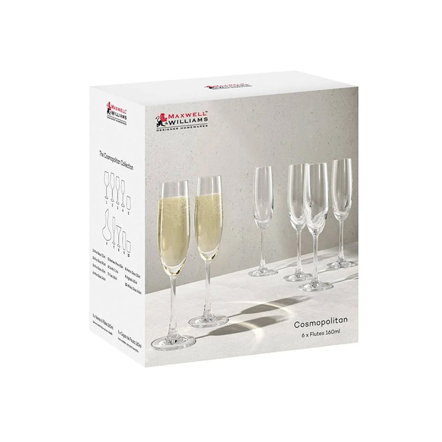 Maxwell & Williams 6 Piece 160ml Cosmopolitan Flute Glass Set Clear