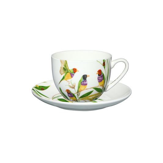 Maxwell & Williams 240ml Eloise Short Lyric Gouldian Finch Cup & Saucer Set Multicoloured