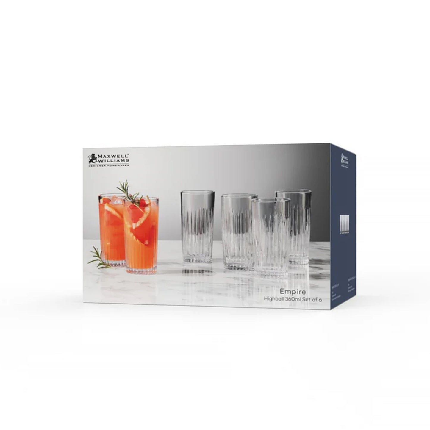 Maxwell & Williams Empire 6 Piece 360ml Highball Glass Set Clear