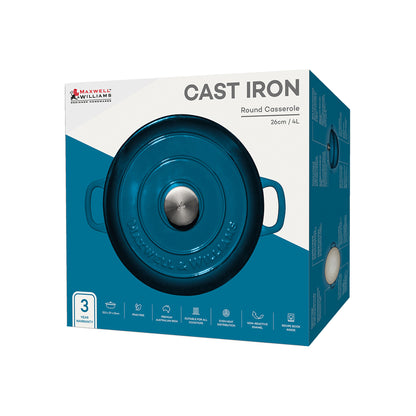 Maxwell & Williams Cast Iron 4Lt Round Casserole Midnight Blue