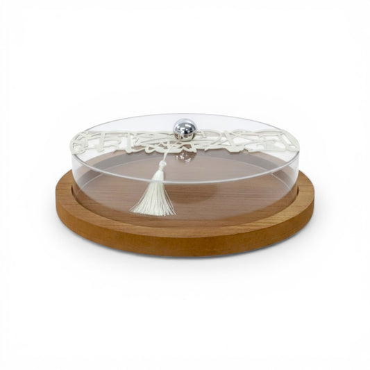 Calligraphy Design  Wooden Cake Stand Clear