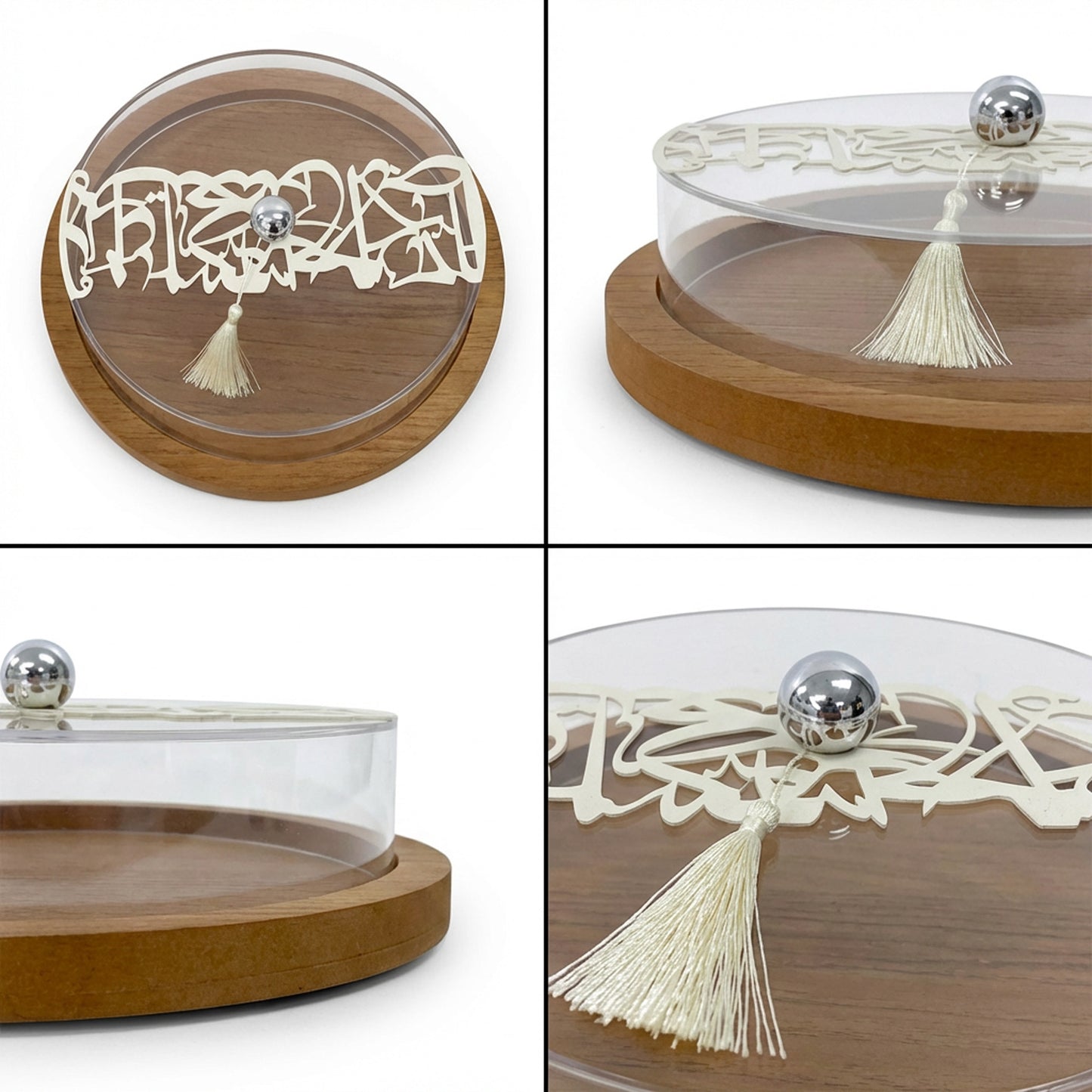 Calligraphy Design Large Wooden Cake Stand Clear