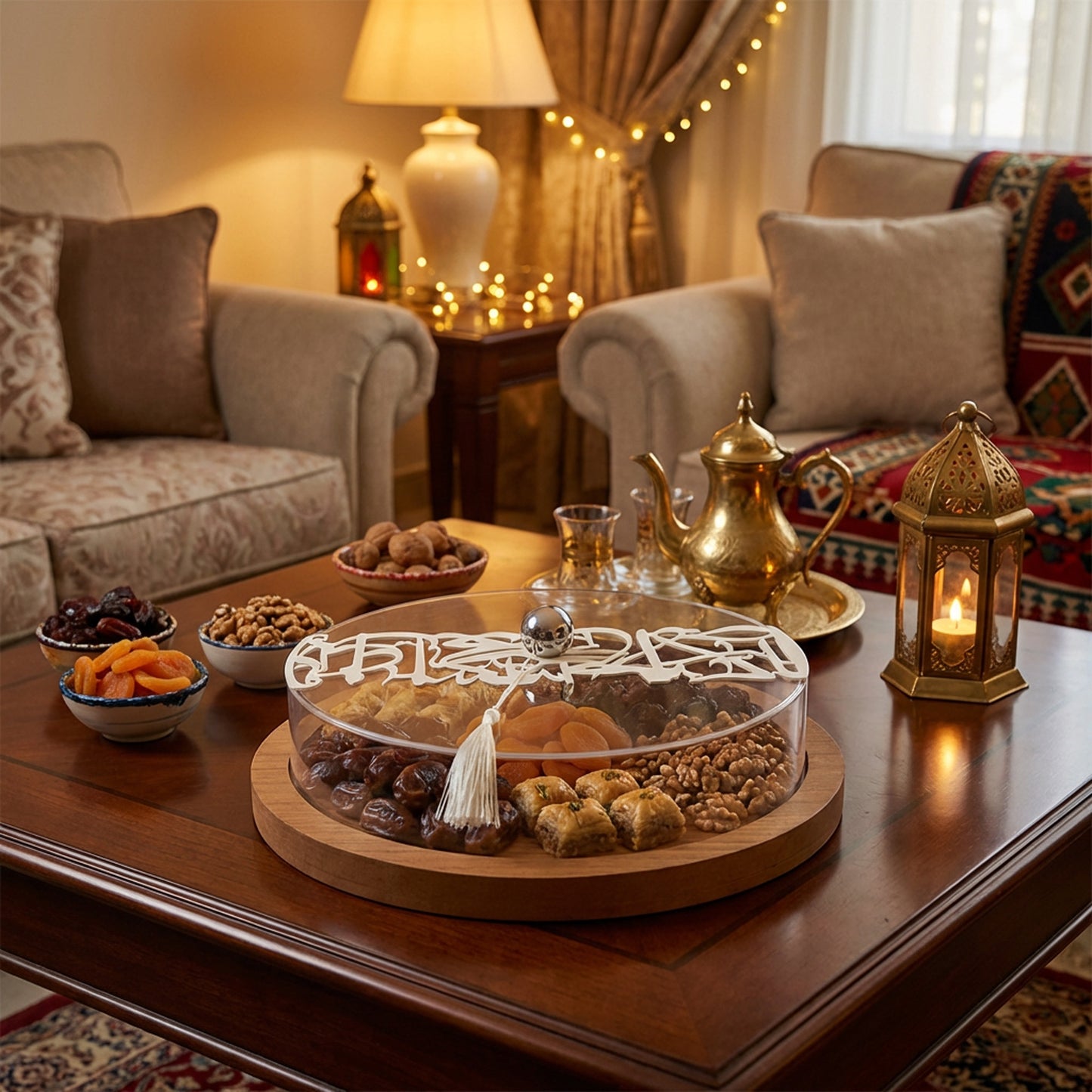 Calligraphy Design Large Wooden Cake Stand Clear