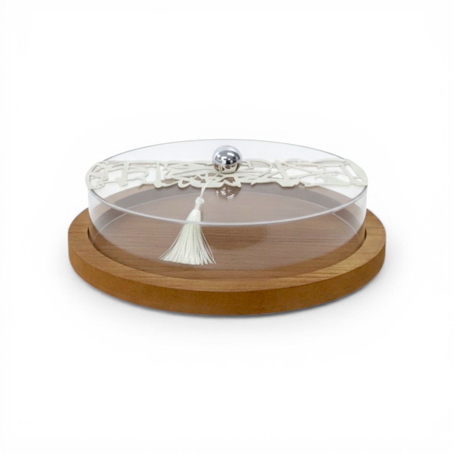 Calligraphy Design Large Wooden Cake Stand Clear