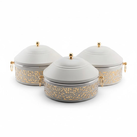 3 Piece Food Warmer Set Gold & White