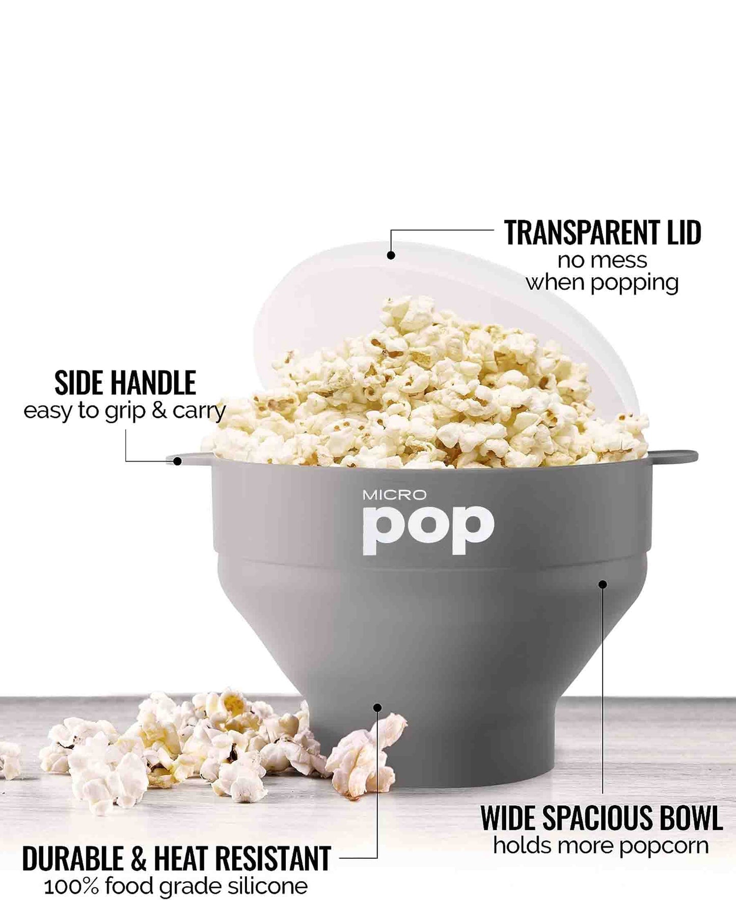 Kitchen Junkies Silicone Microwave Popcorn Popper - Silver