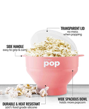Kitchen Junkies Silicone Microwave Popcorn Popper - Pink