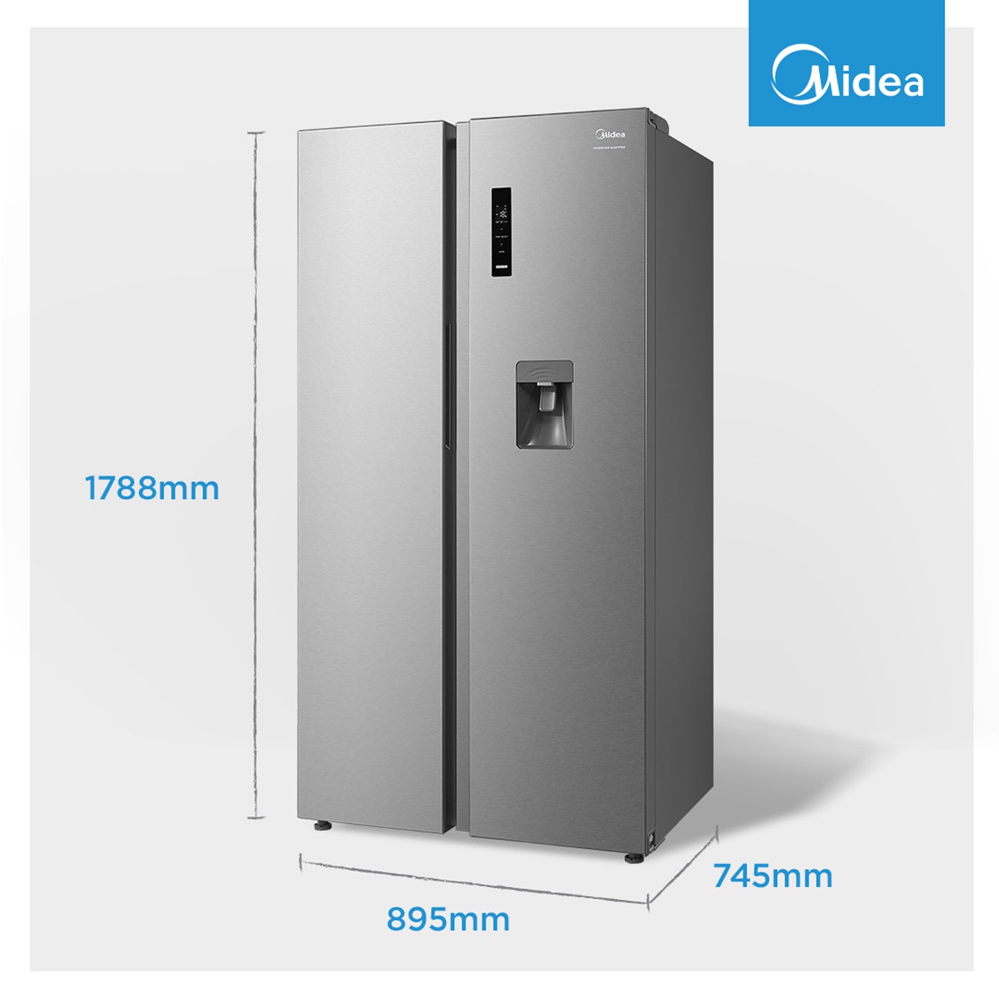 Midea 513L Inverter Side by Side Refrigerator Stainless Steel