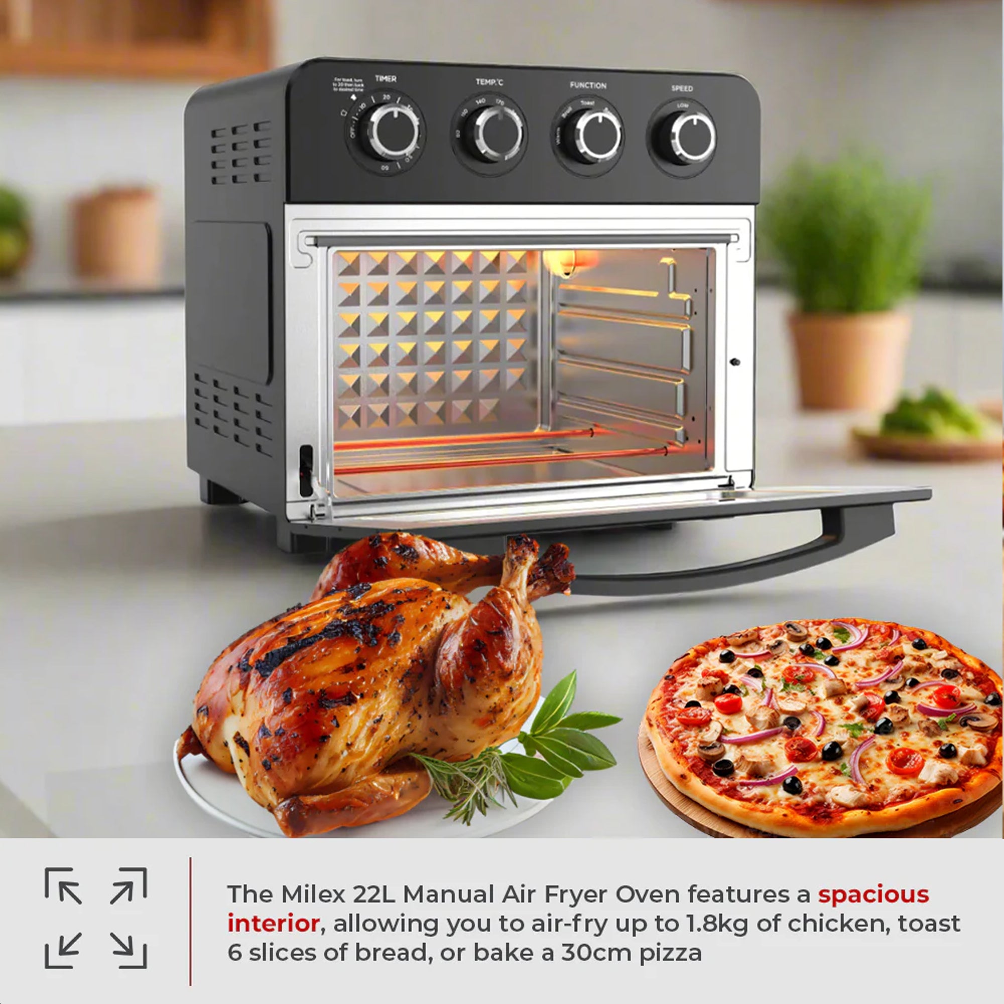 Milex 22L Manual Air Fryer Oven Black – The Culinarium